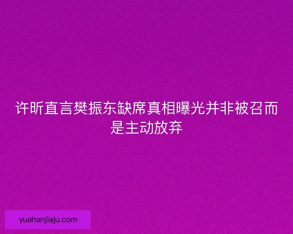 许昕直言樊振东缺席真相曝光并非被召而是主动放弃